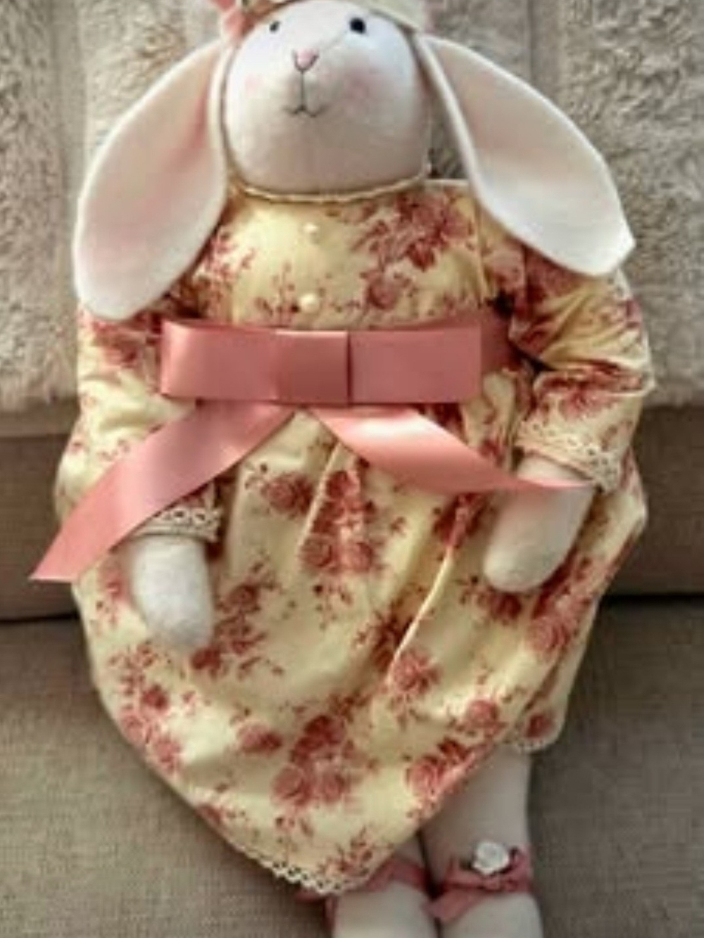 20" Cottagecore Bunny Rabbit Decorative Plush – Floral Shabby Chic-Nursery Decor